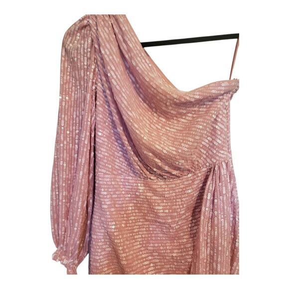 Saylor Nazila Blouson Sleeve pink Sequin Dress Small One Shoulder Chiffon Mini - Picture 4 of 16